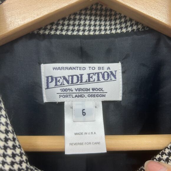 Vintage Pendleton Black White Zip Up Houndstooth Wool Blazer Jacket 6 Collared - Picture 6 of 6